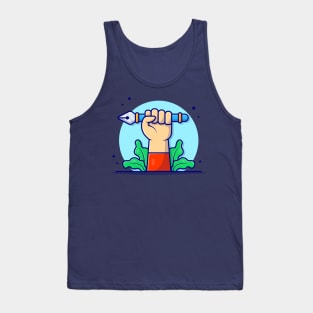 Cute Hand With Pen Tool Cartoon Vector Icon Illustration Tank Top